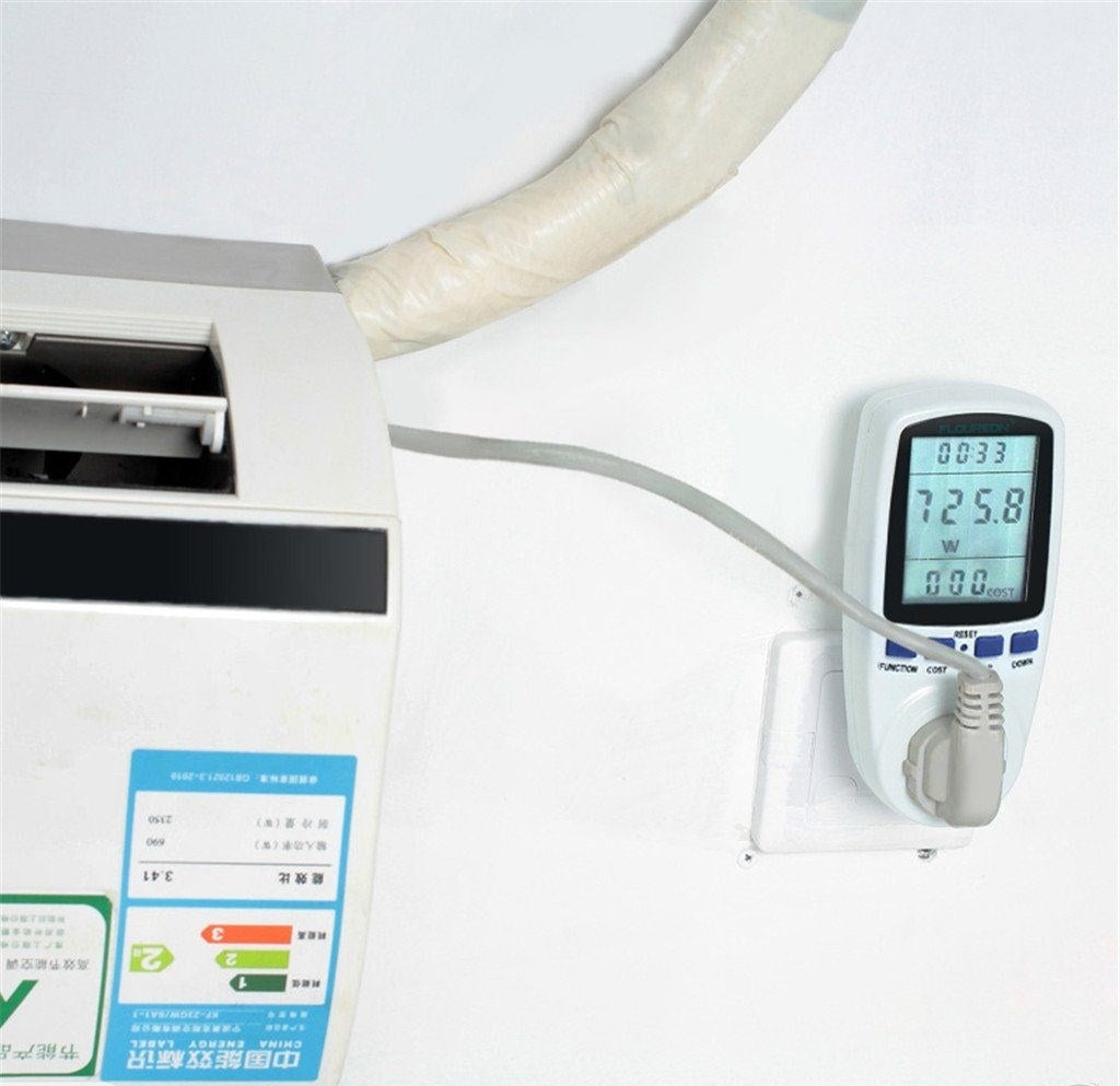Power meter monitor showing cost calculation for electricity use