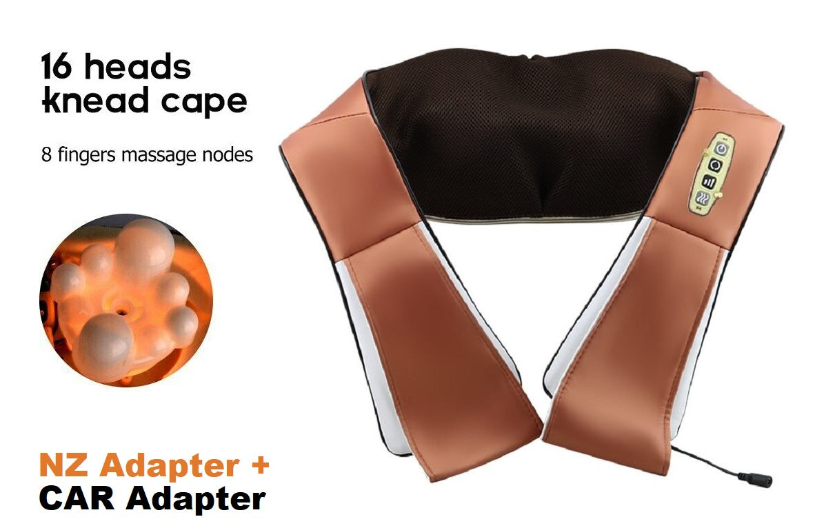 Compact neck massager packed in portable pouch for travel