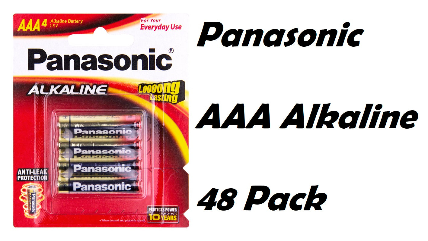 Close up of AAA battery 24 pack alkaline label