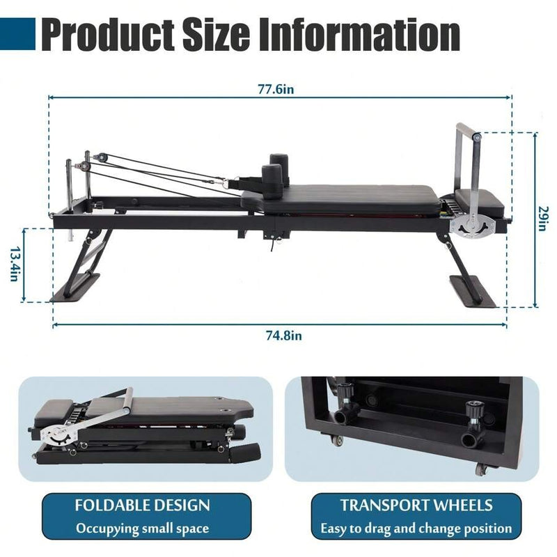 Foldable Pilates Reformer Machine With Headrest