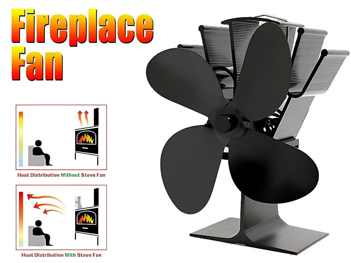 Heat powered stove fan showing compact size and shape