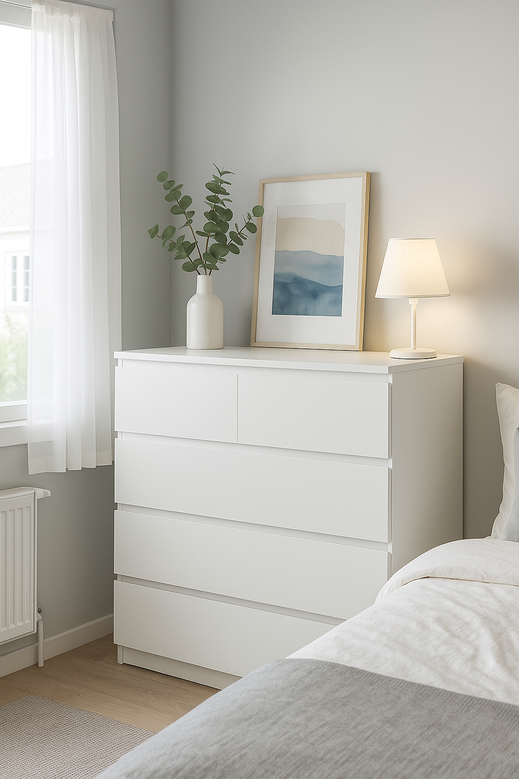 5 Drawer Tallboy with three large and two half-sized drawers