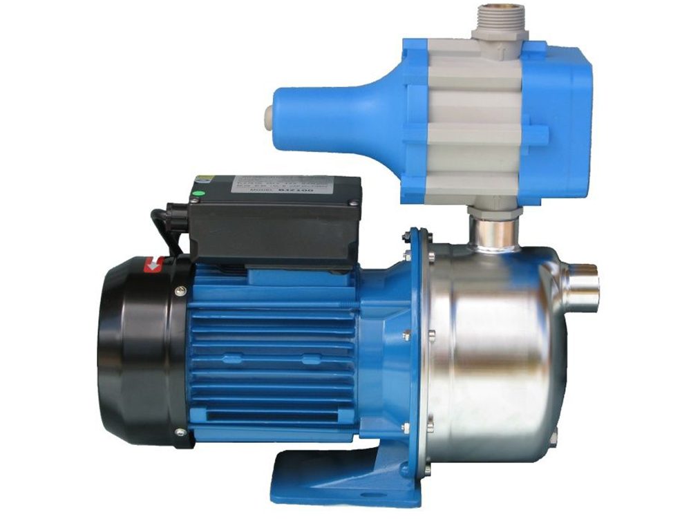 Domestic water pump with stainless steel components visible
