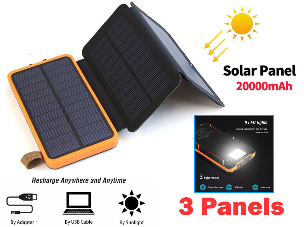 Solar power bank 20000mAh with instruction manual and accessories