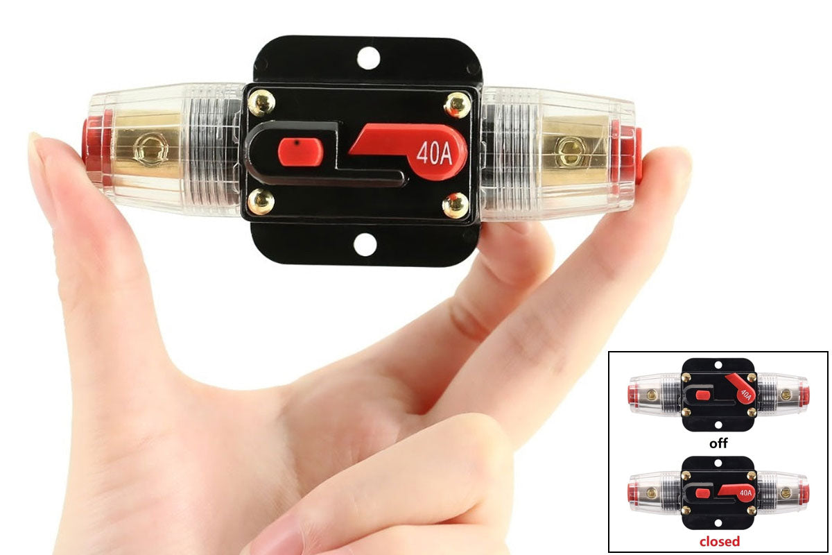 Reset button detail on inline breaker solar controller 40A for easy use