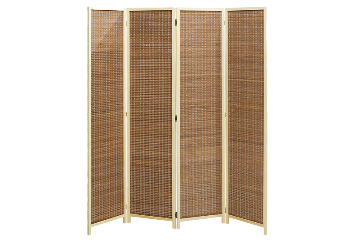 Room divider folding screen with panels angled for privacy