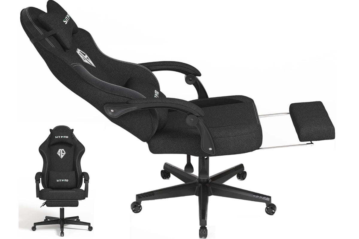 Gaming chair black with lumbar support cushion attached
