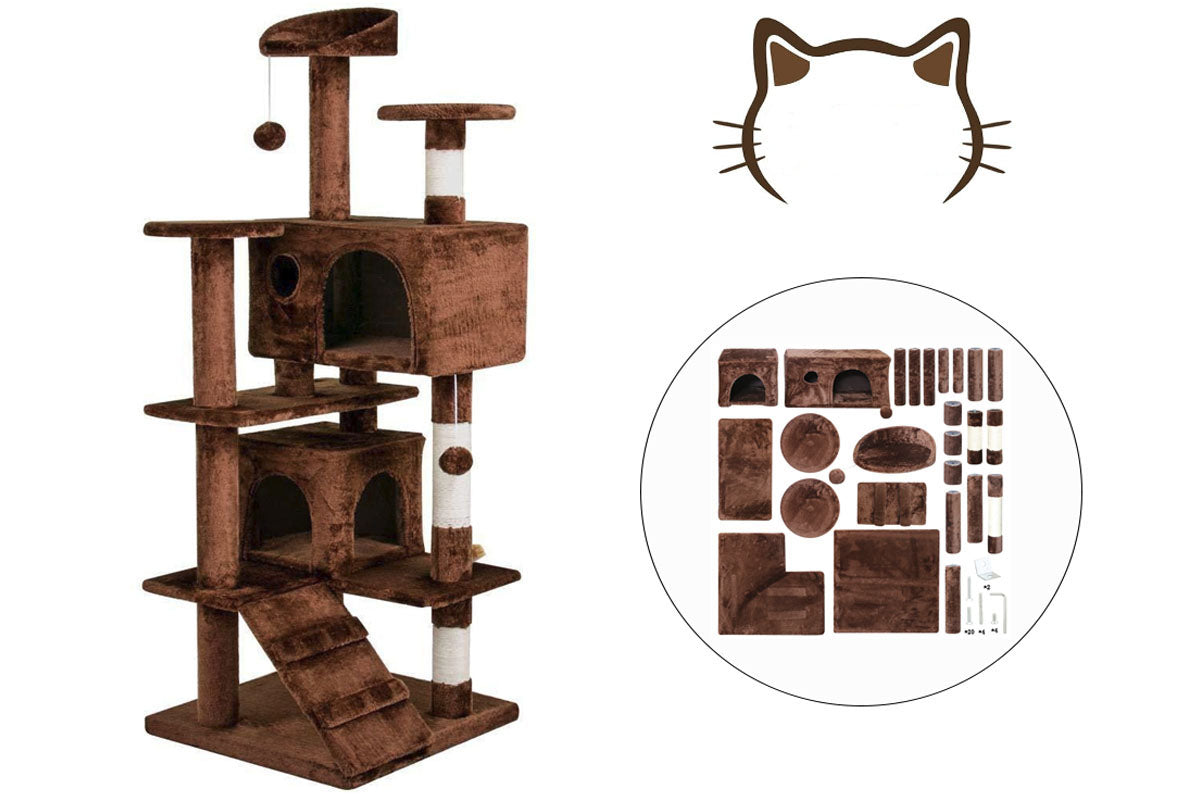 Cat tower showing multiple levels for climbing and scratching