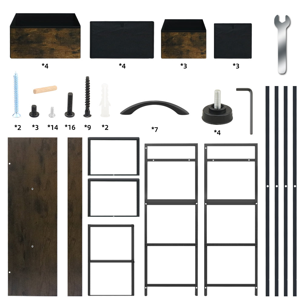 Chest of Drawers Tall boy with labelled assembly parts laid out