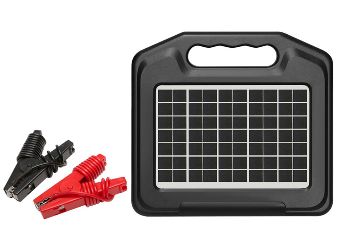 Top view highlighting solar panel on electric fence energiser