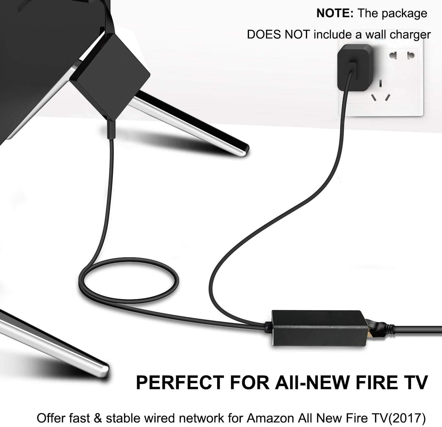 Adapter showing RJ45 port with Ethernet cable plugged in