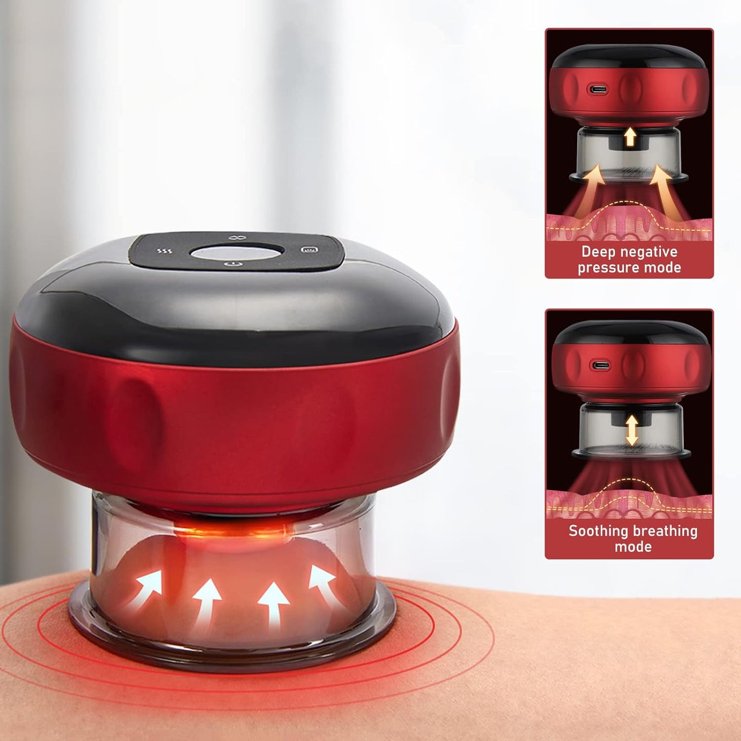 Top angle of electric cupping machine set highlighting heating feature