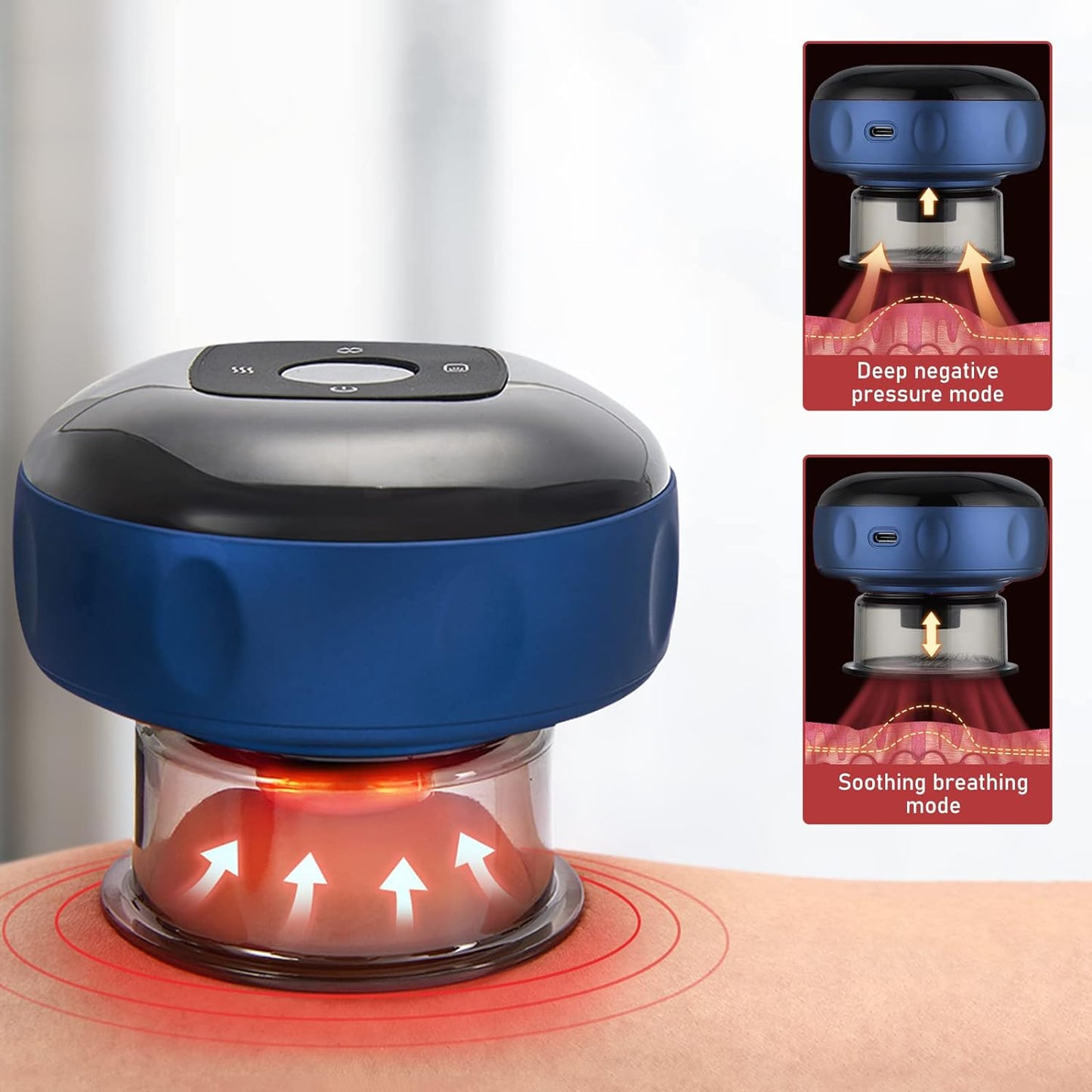 Electric cupping machine set in use on a persons back