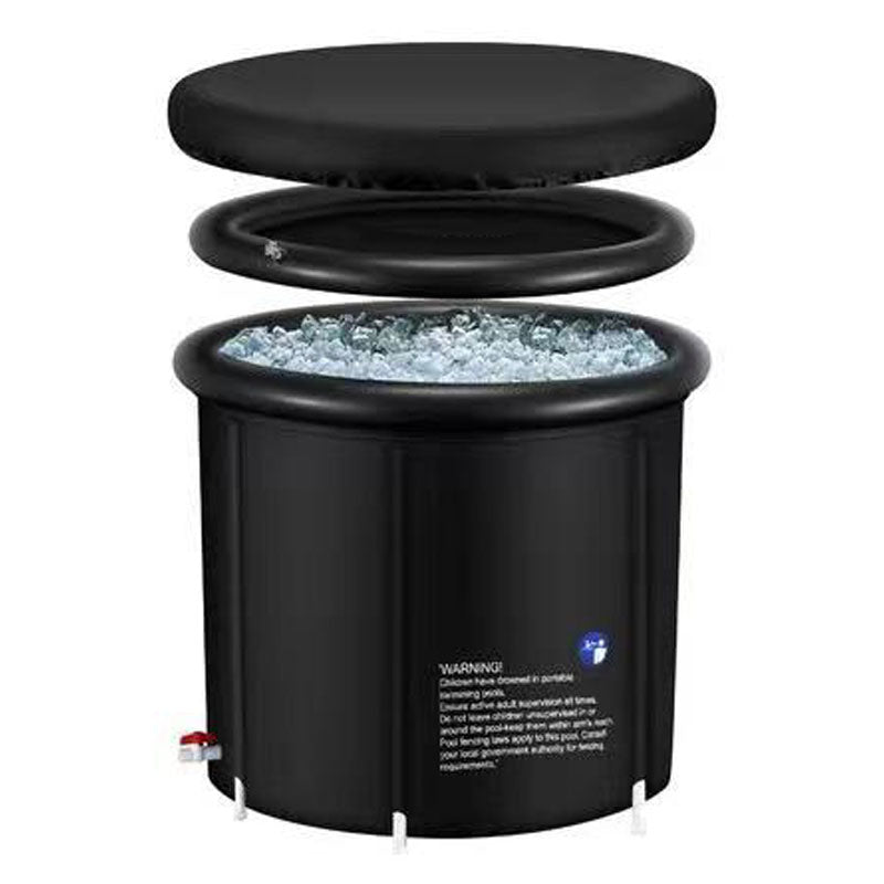Portable ice bath tub with easy flow drainage system visible