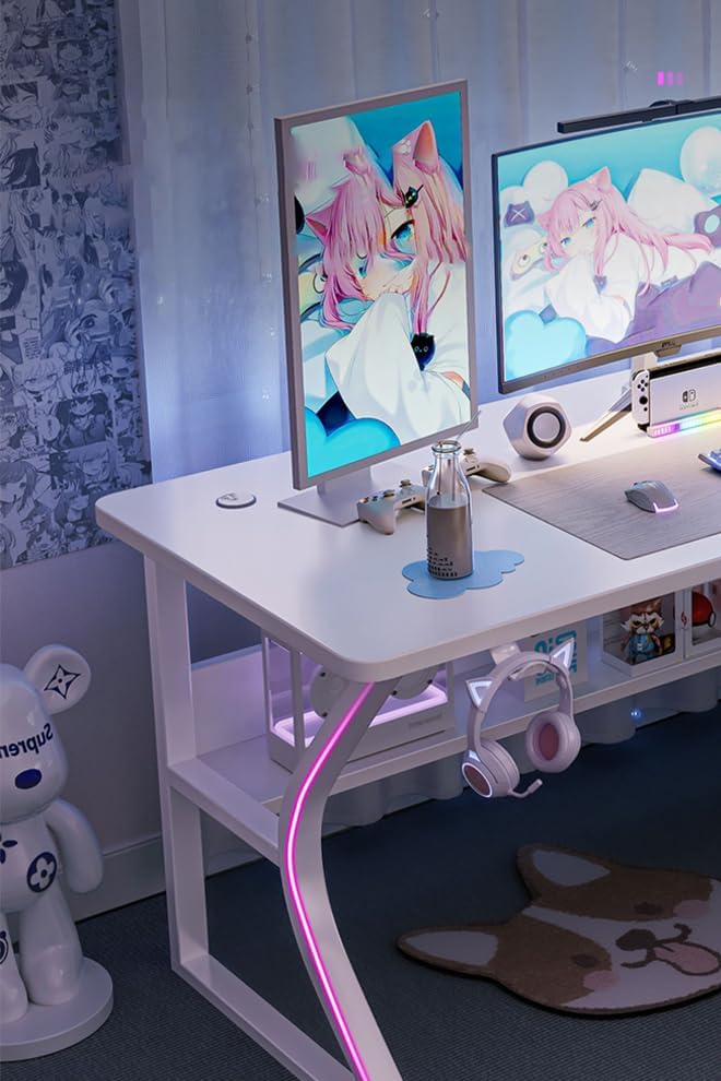 Computer desk table showing sturdy metal frame construction