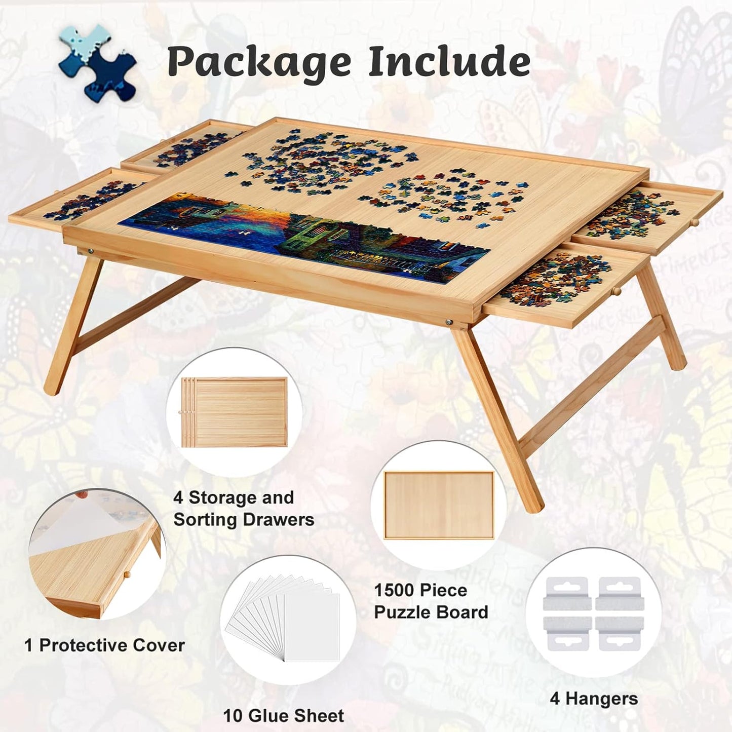 Puzzle table with glue sheets and hangers included