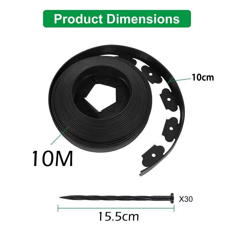 Top view of lawn edging 10m showing flat ground placement