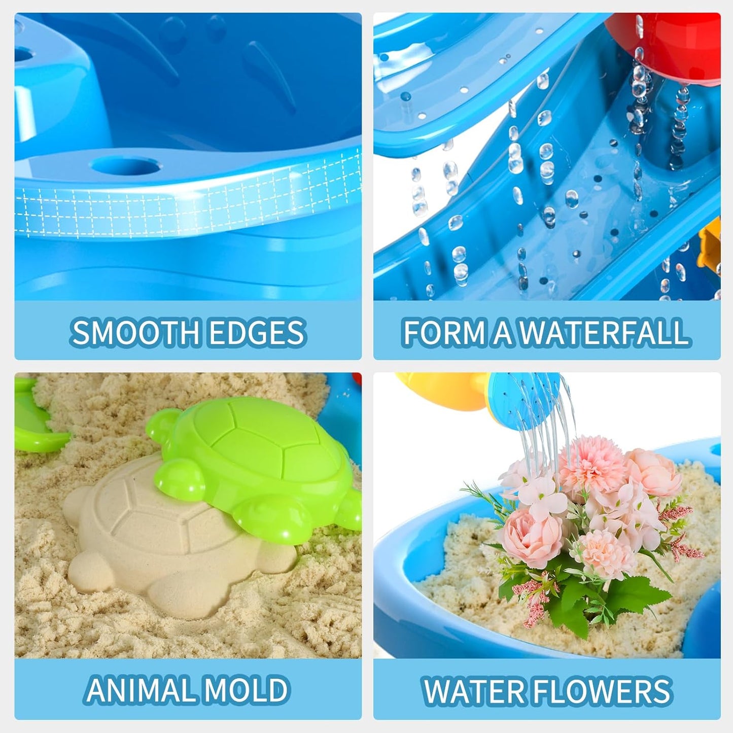 Close-up of sand and water table seesaw and funnel toys