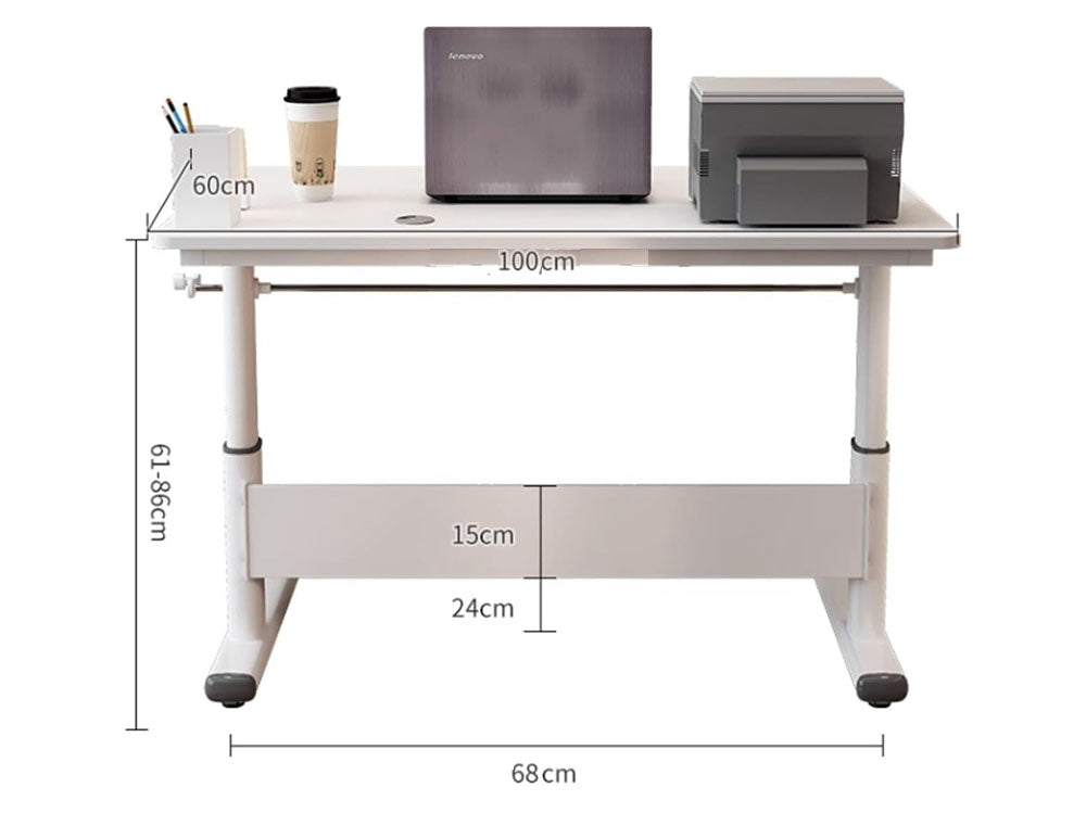 Desk viewed from above showing 120 by 60cm white desktop