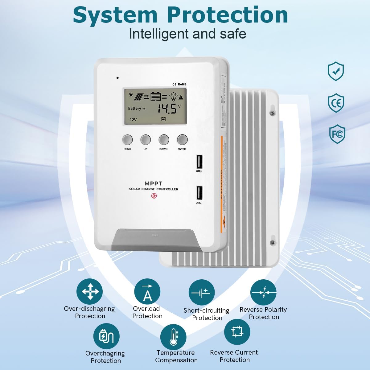 Solar controller 40A MPPT with cables attached for 24V system