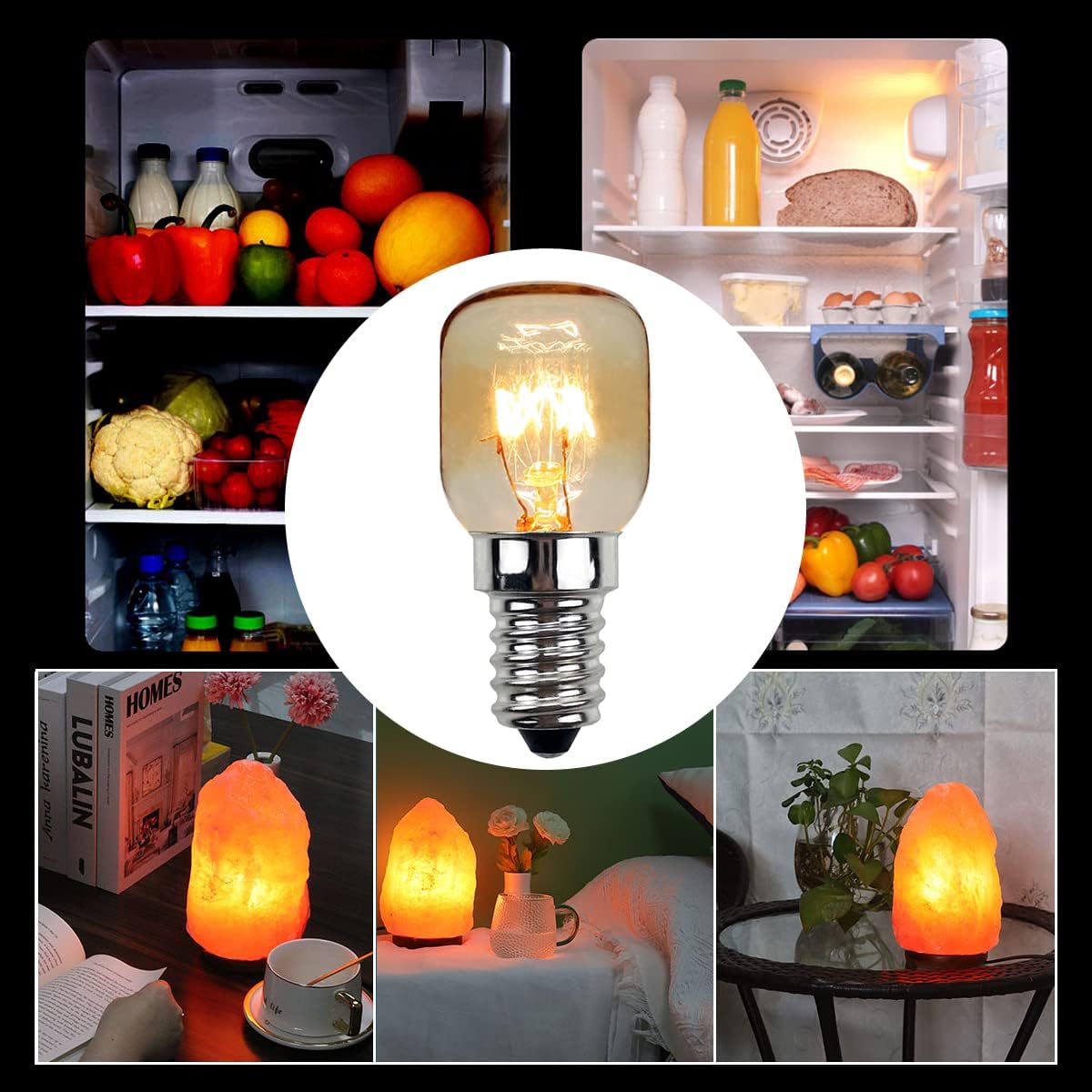 Top view of Himalayan salt lamp globe bulb showing filament