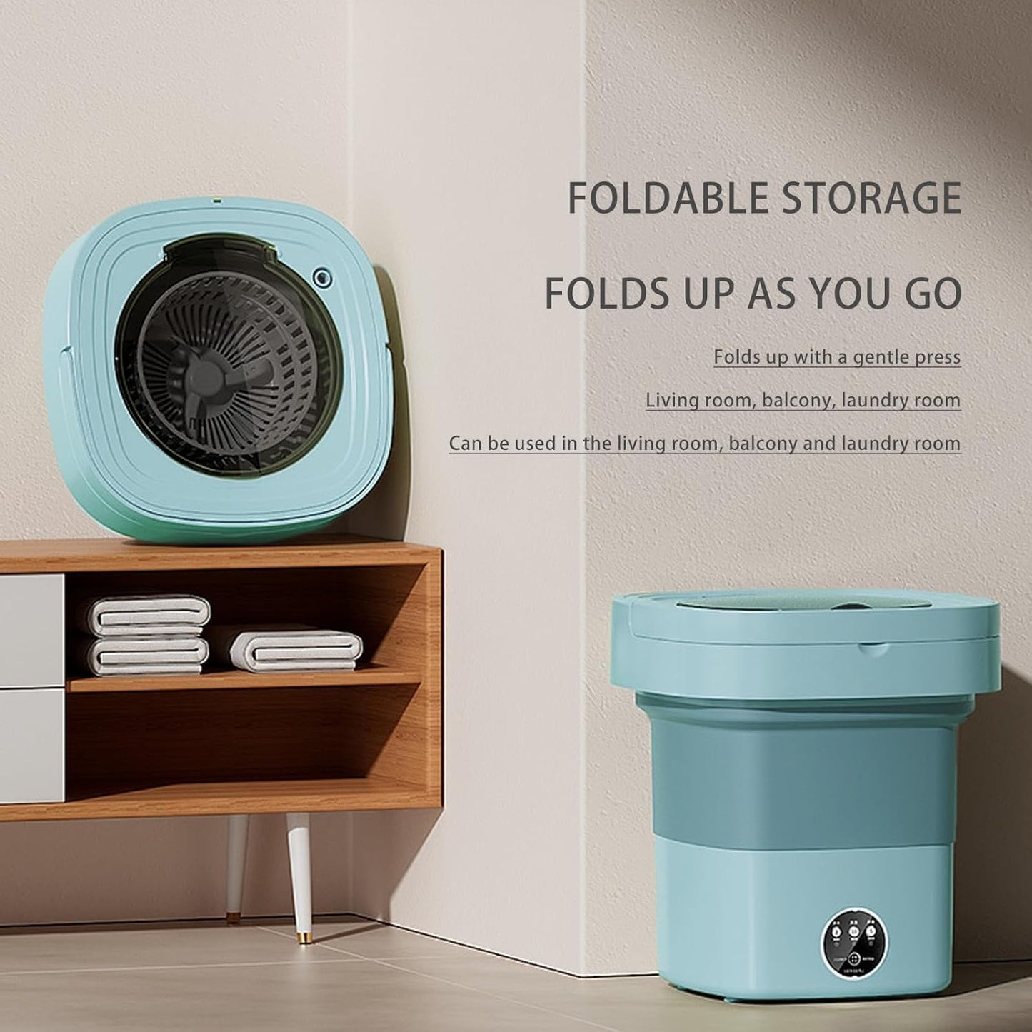 Mini washing machine showing lightweight design for portability