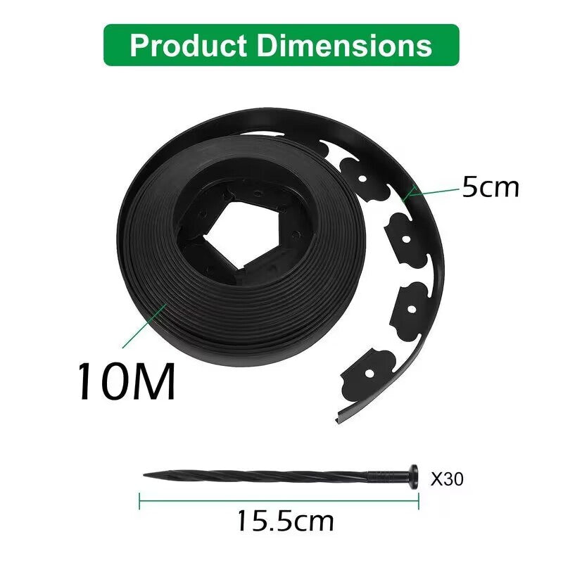Garden lawn edging 10m black border separating lawn and garden bed