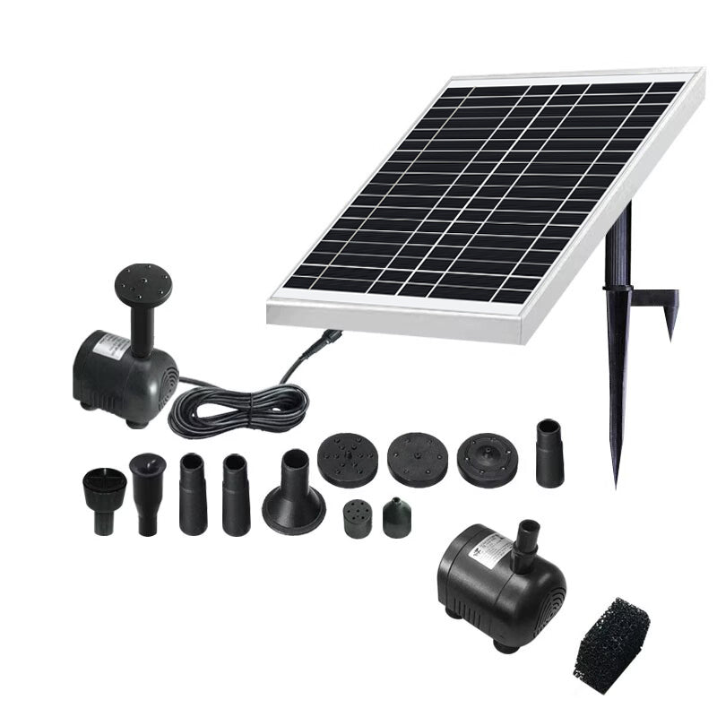 Solar water fountain nozzle set attached to pump