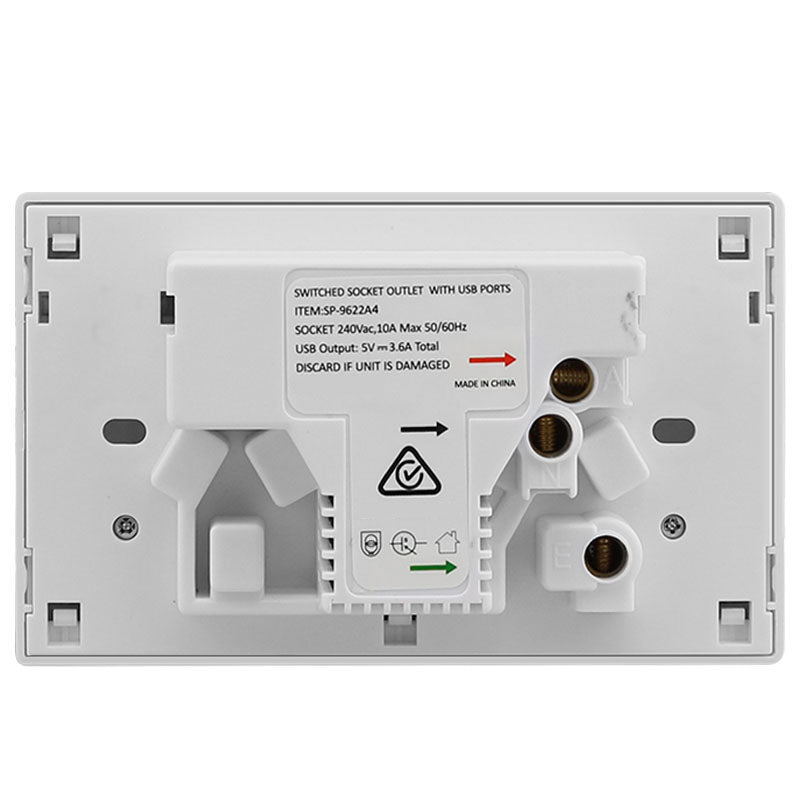 3.6A USB Double Power Point Wall Outlet Socket