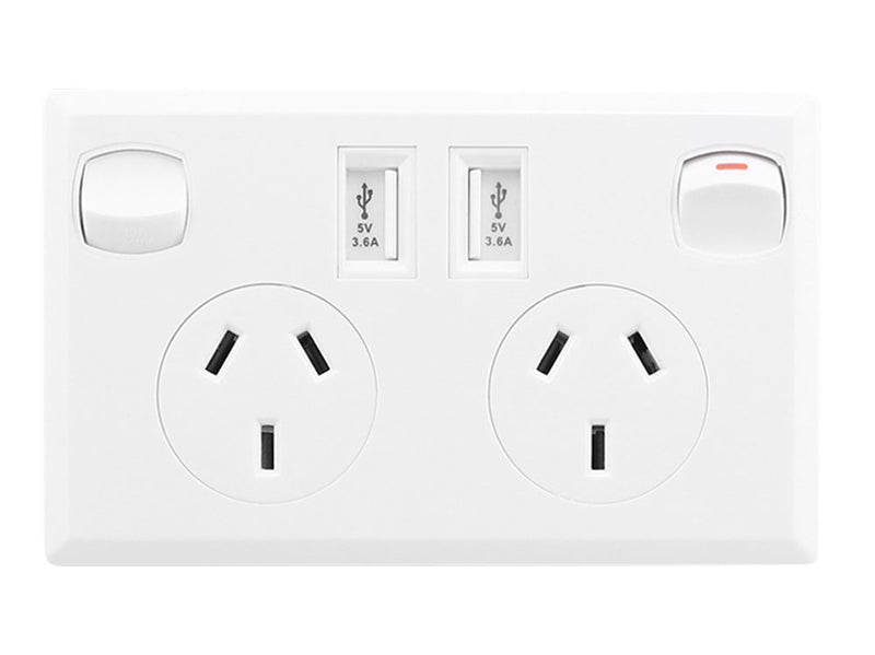3.6A USB Double Power Point Wall Outlet Socket
