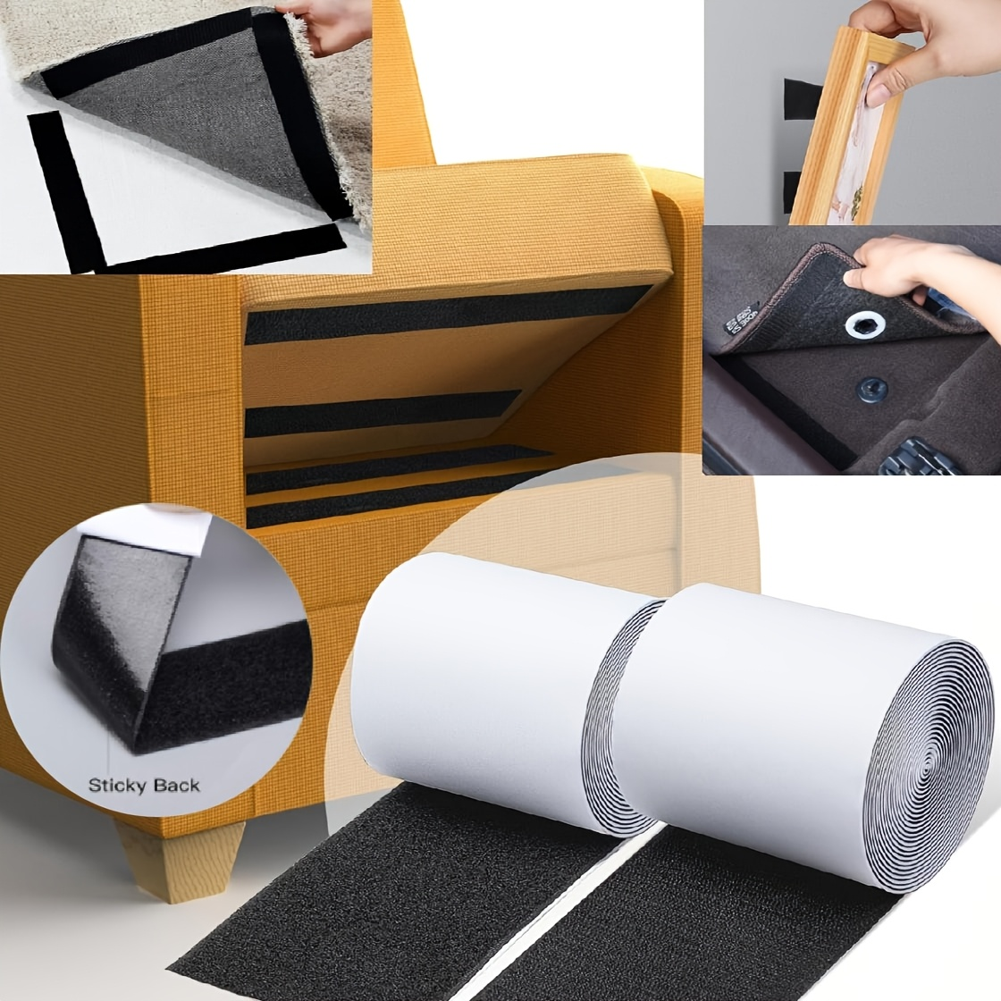 Velcro tape roll next to measuring tape for scale