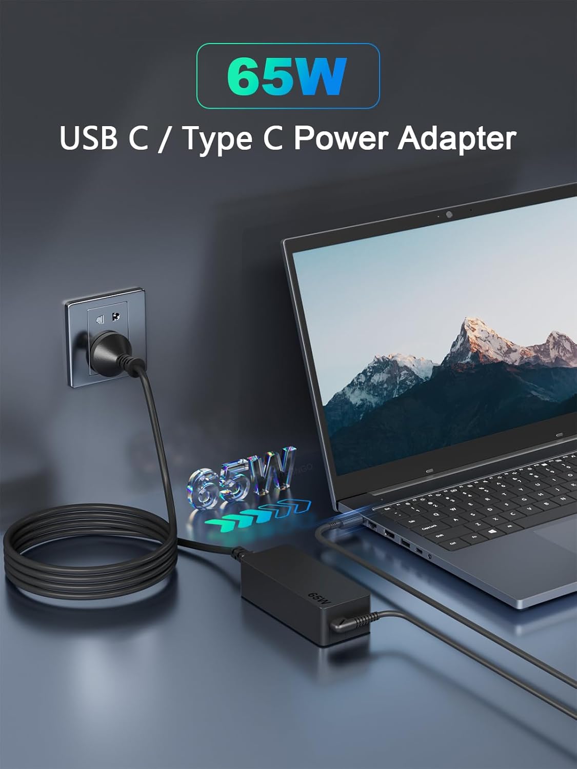 Lenovo laptop charger USB C with cable coiled neatly