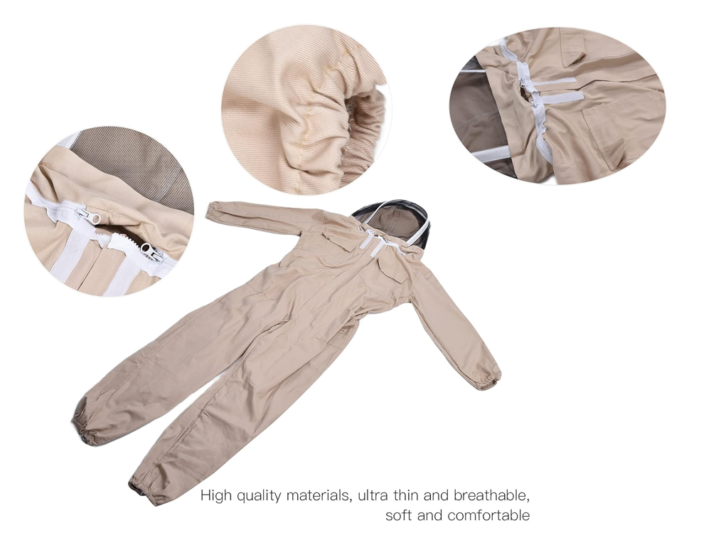 Soft sheep leather gloves placed beside beekeeping suit XXL outfit