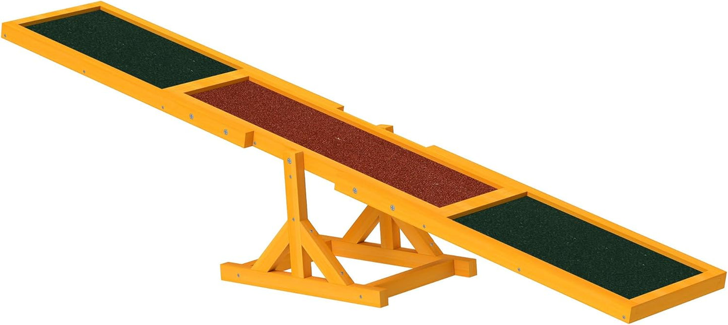 Close up of wooden texture and finish on dog agility seesaw