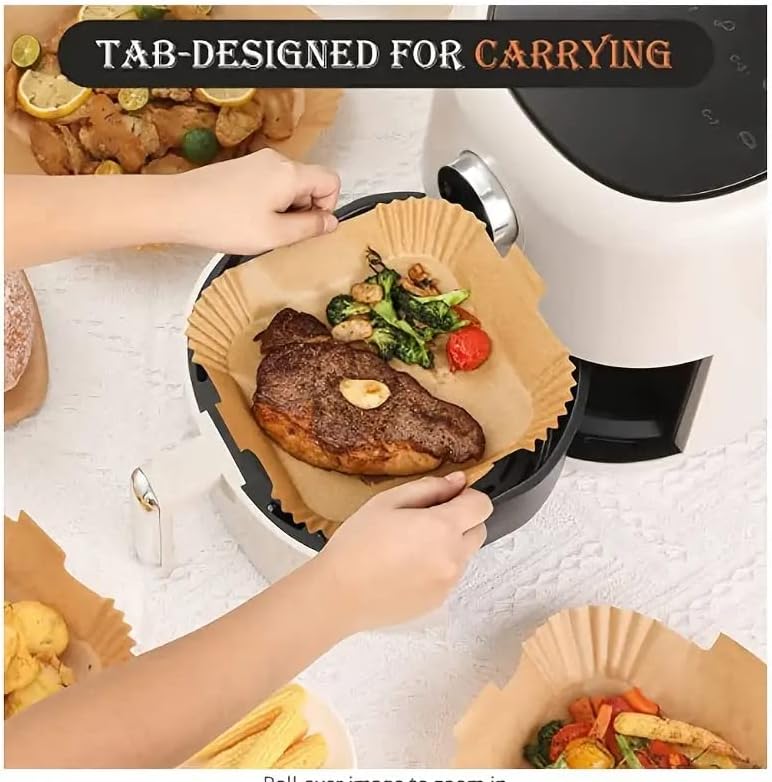 Pack of 100 air fryer liners displayed for long term use