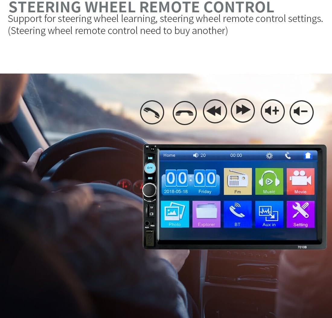 Car Stereo 2 DIN Bluetooth showing Mirror Link connection with smartphone