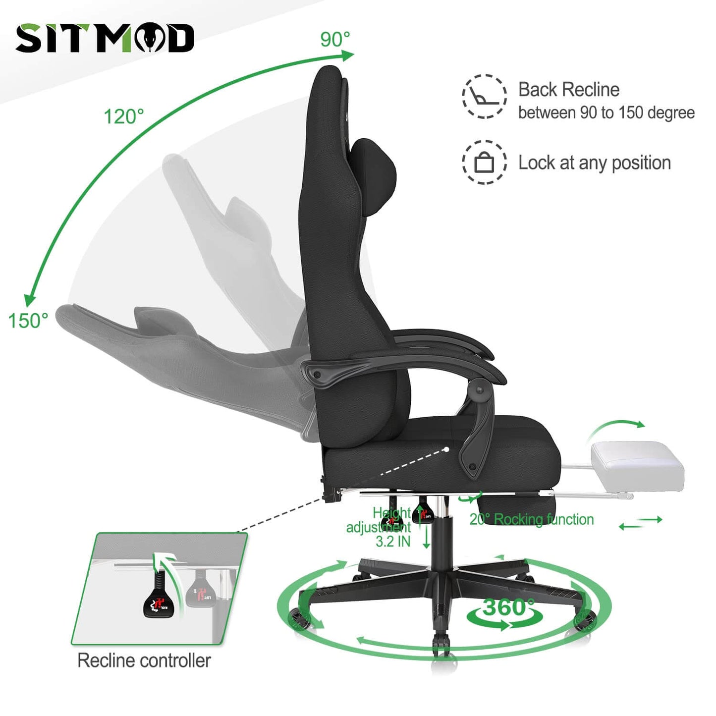 Gaming chair ergonomic with removable neck pillow attached