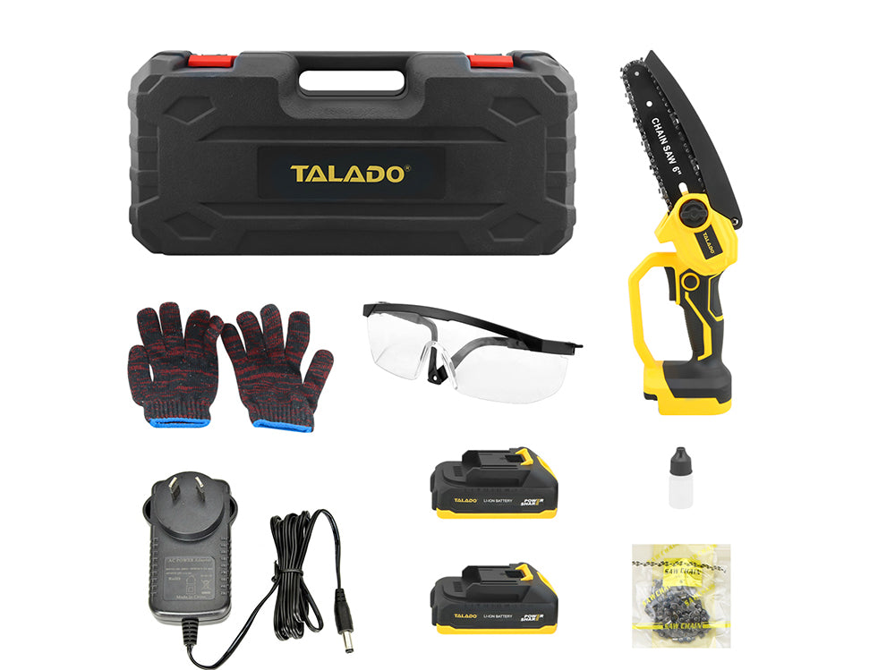 Mini Chain saw Cordless Power Chain saw 6 Inch yellow plastic and metal materials