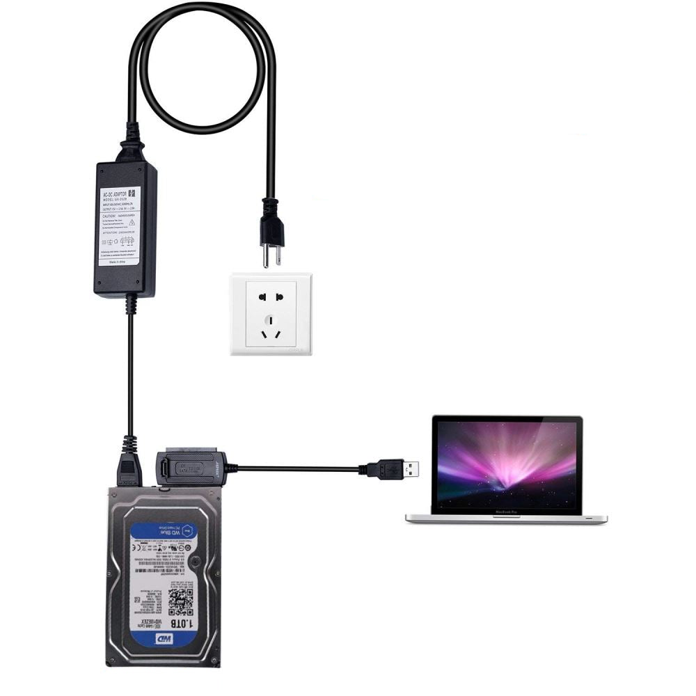 USB to SATA converter with power cables and SATA power connector