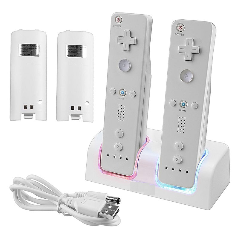 USB cable plugged into Dual Wii battery charger for power supply