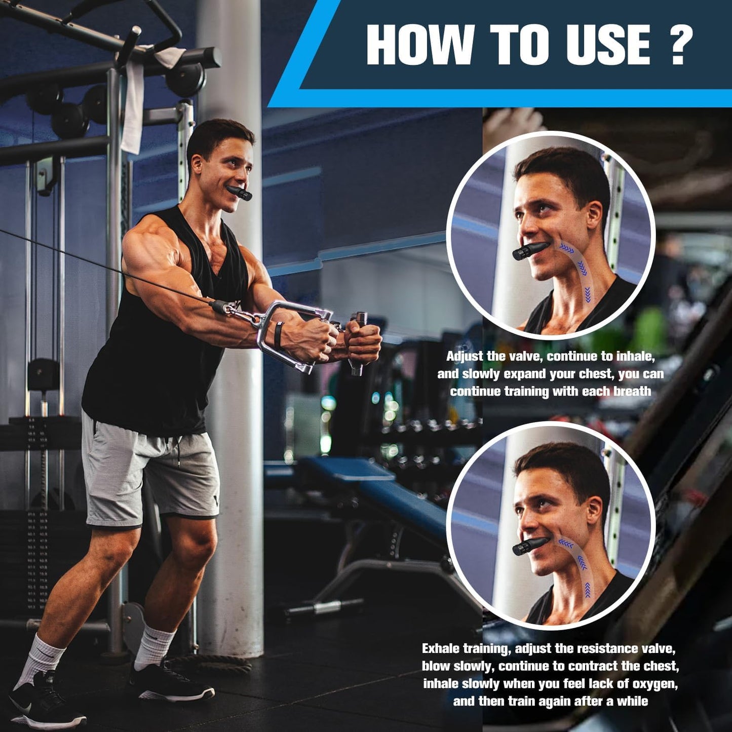 Breathing trainer used for muscle strength building exercises