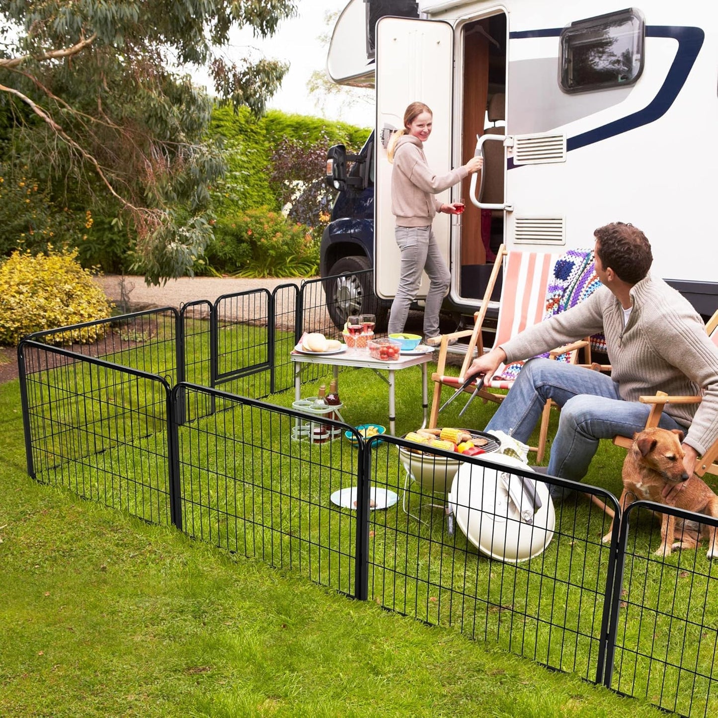 Dog play pen assembled in octagon shape