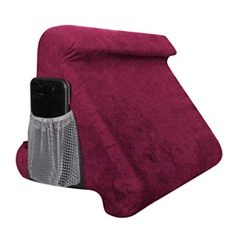 iPad pillow stand showing ledge design holding device firmly