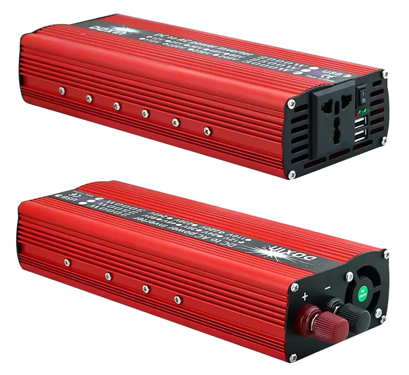 Top angle of car power inverter 12V 3000W showing NZ plug port
