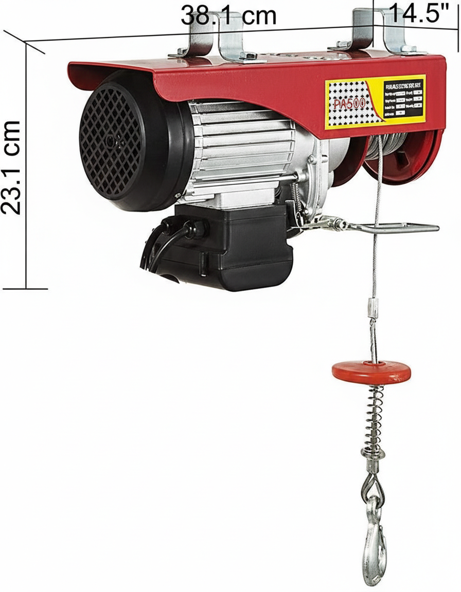 Electric hoist winch showing limit switch for motor stop