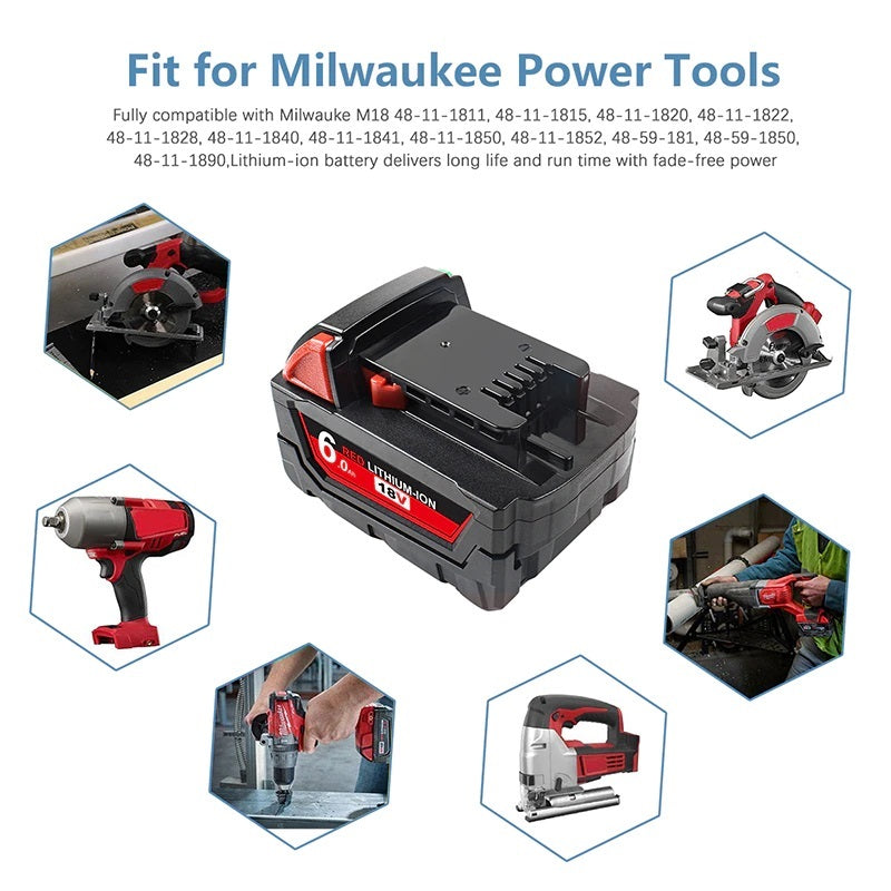 Milwaukee M18 18V 6.0Ah Battery Compatible Replacement