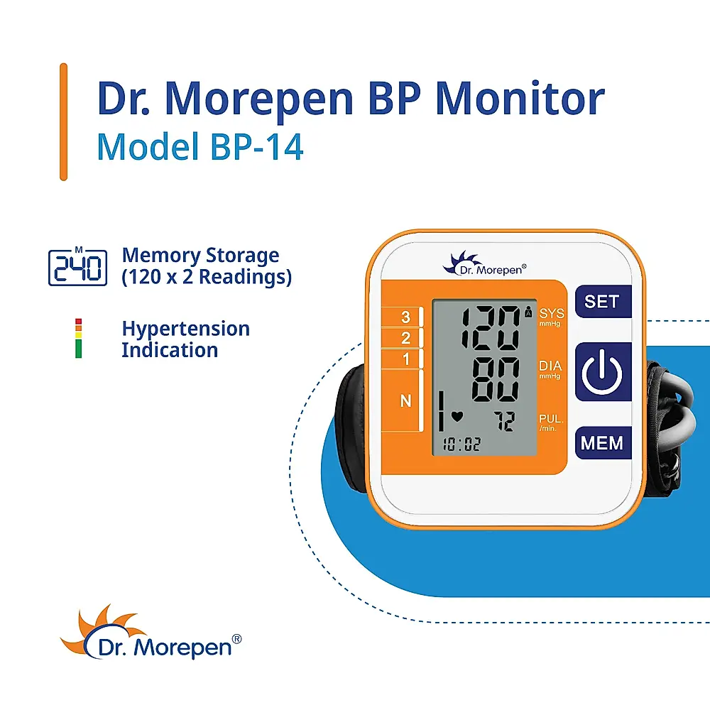 Blood pressure monitor cuff wrapped around arm for measurement