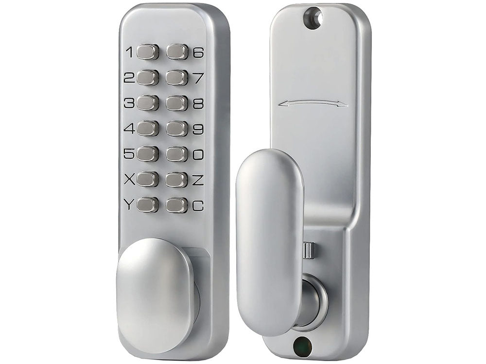 Security keyless door lock on steel door demonstrating fit
