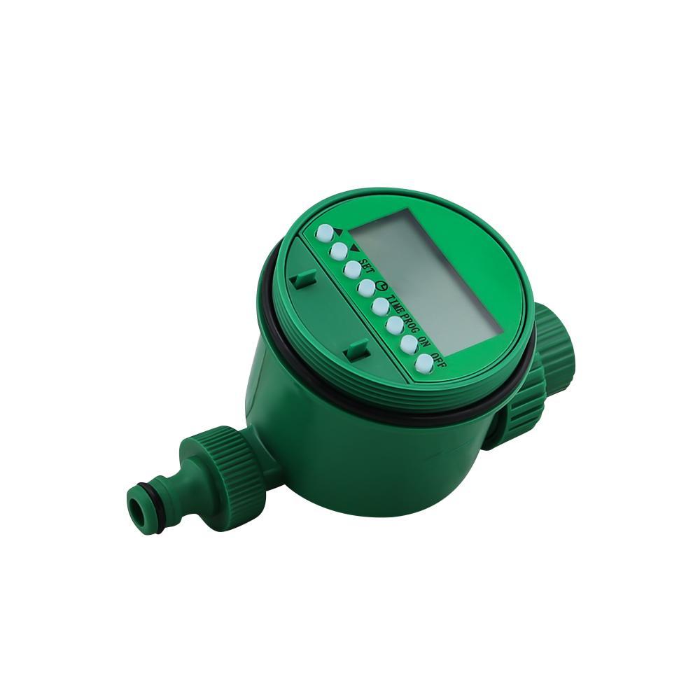 Compact plastic irrigation timer measuring 10 by 10 by 85 cm