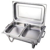 Chafing dish food warmer showing full stainless steel finish